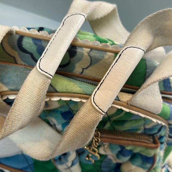 Y2K Vintage 2007 Juicy Couture Poolside Blue Green Flower Power Large Bowler Bag - Picture 17 of 17